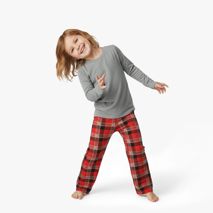 Kids Everyday PJ Set - Gray/Red Plaid