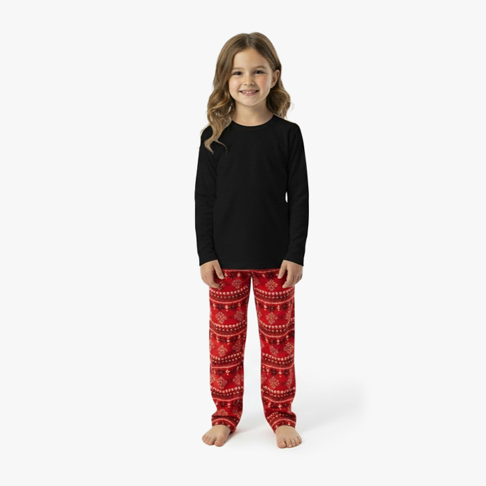 Kids Everyday PJ Set - Black/Red Fair Isle